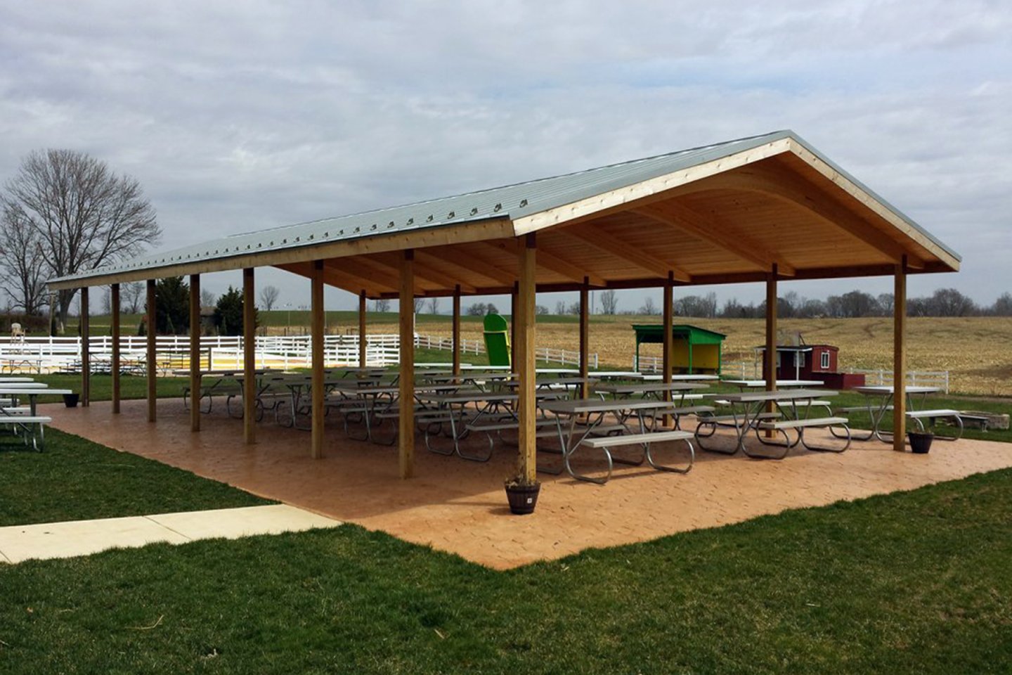 Outdoor pavilion picnic tables