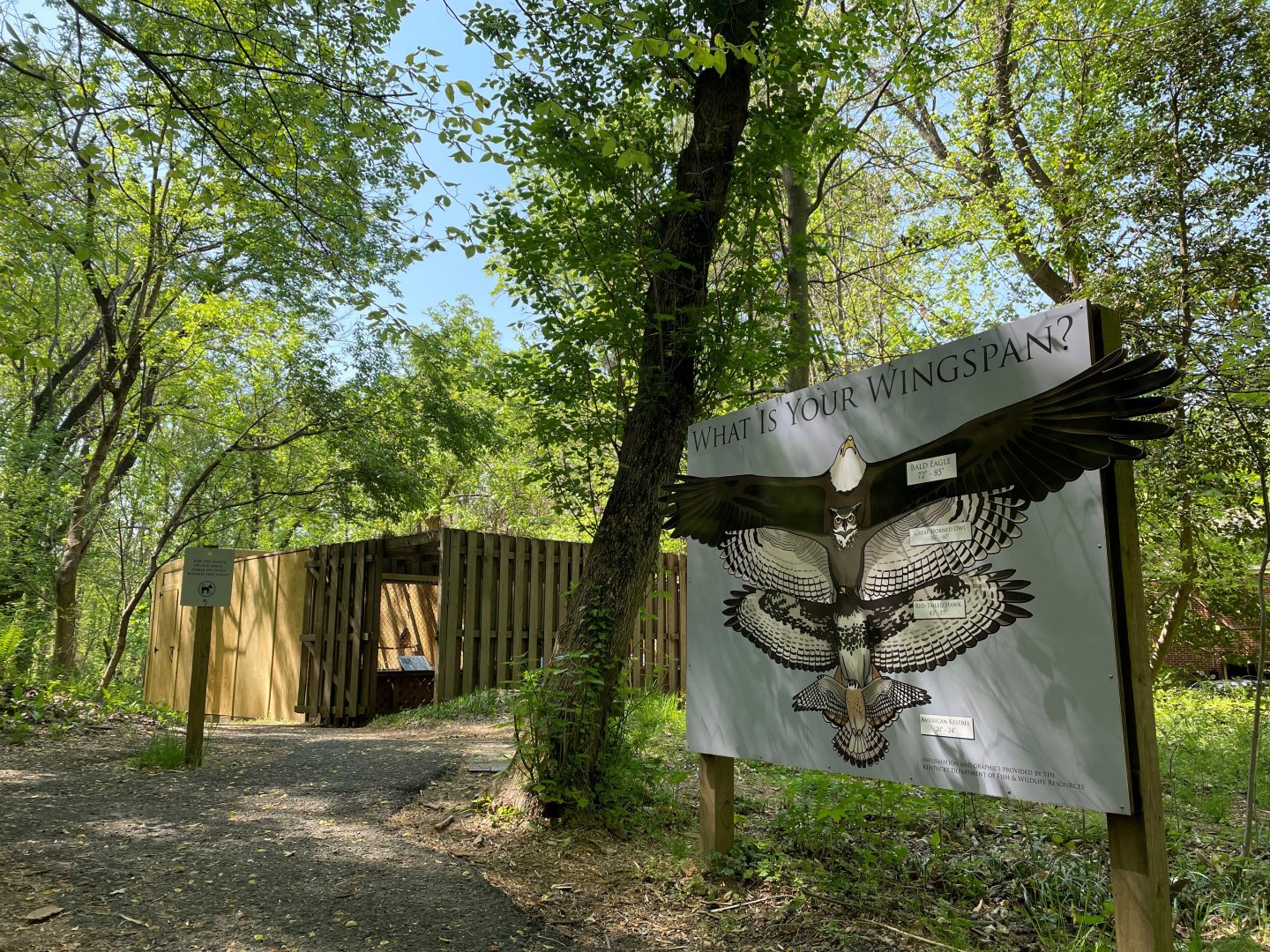 Raptor enclosure and wingspan sign at Potomac Overlook Regional Park