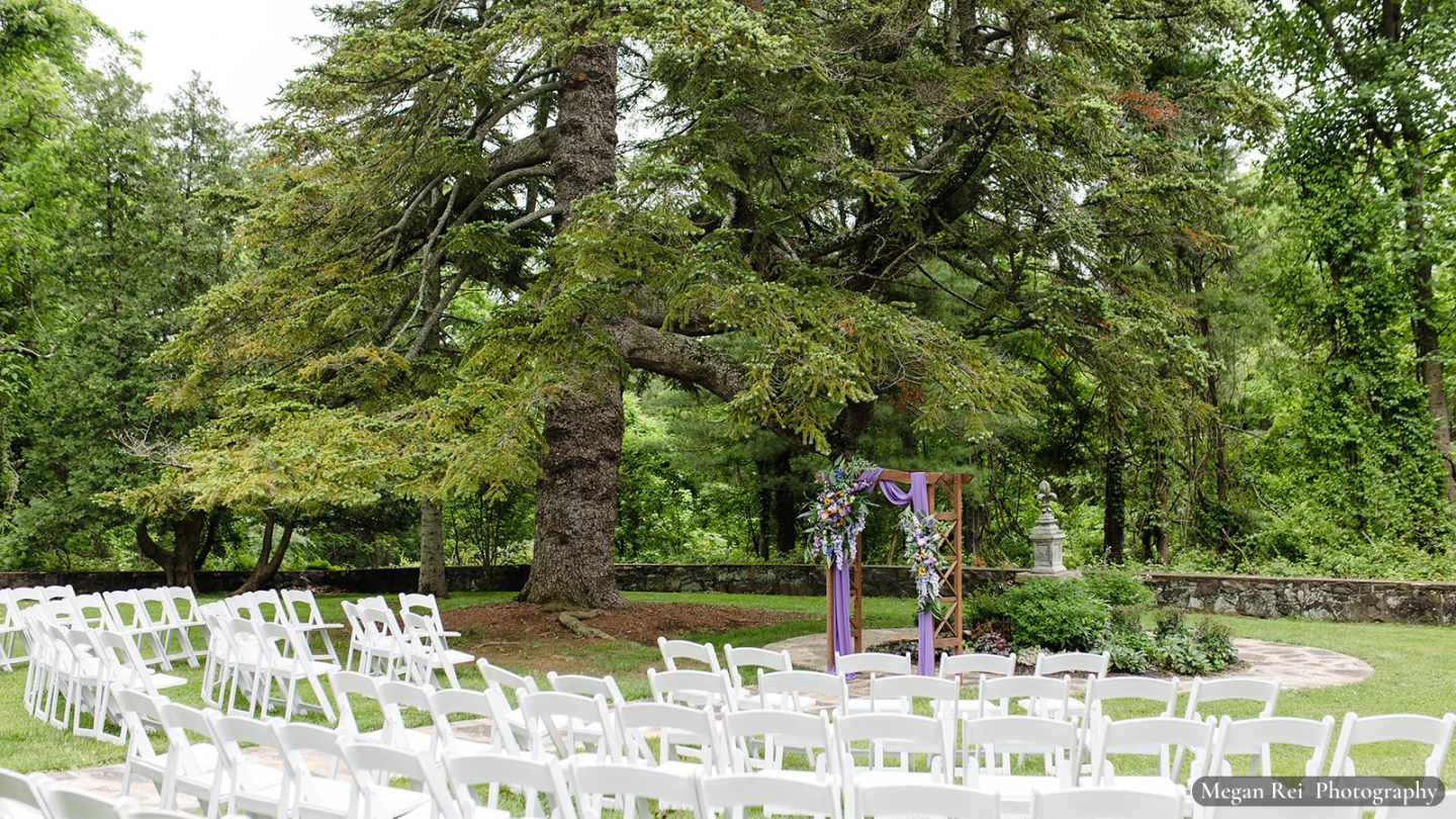 Rust Manor House Gardens set up for a wedding ceremony