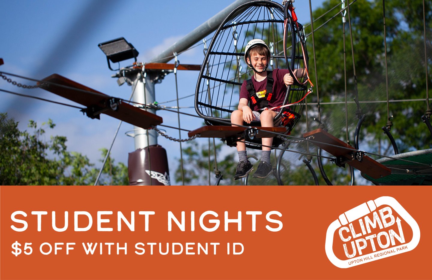 boy gliding through the air at climb upton promoting student nights