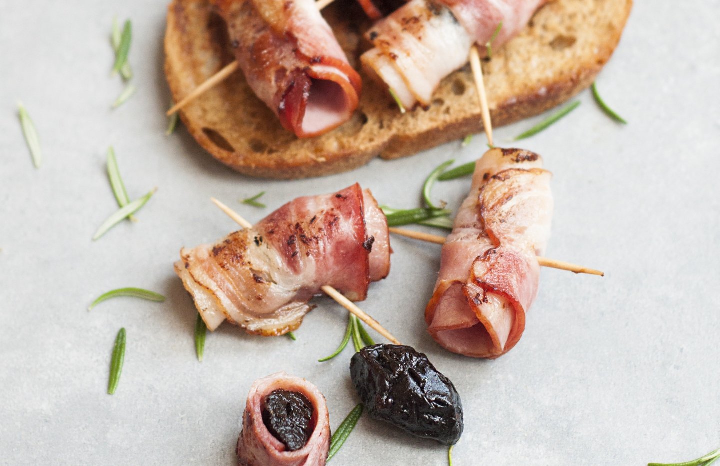 Bacon wrapped dates with crusty bread