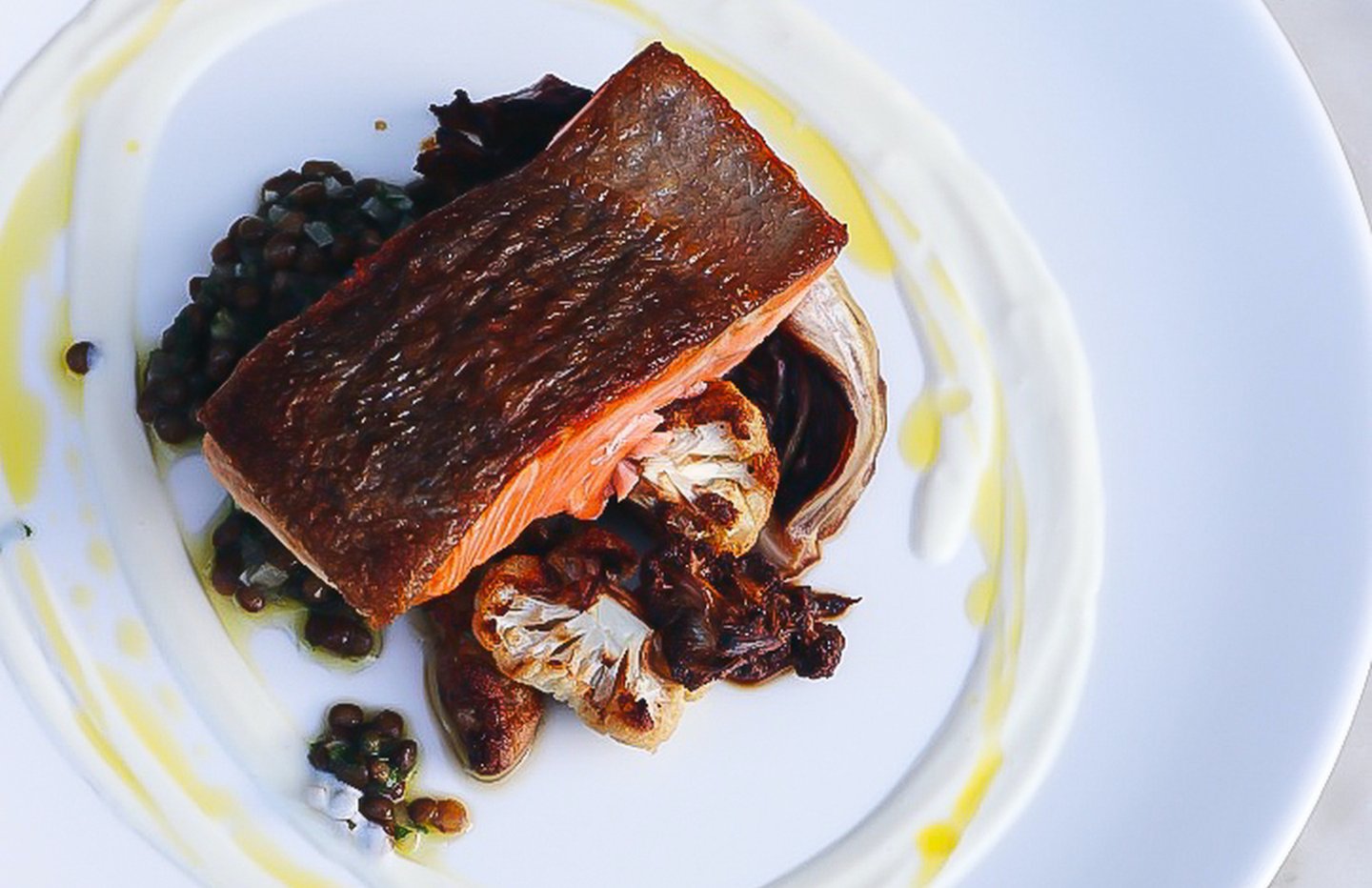 Grilled Salmon on white plate