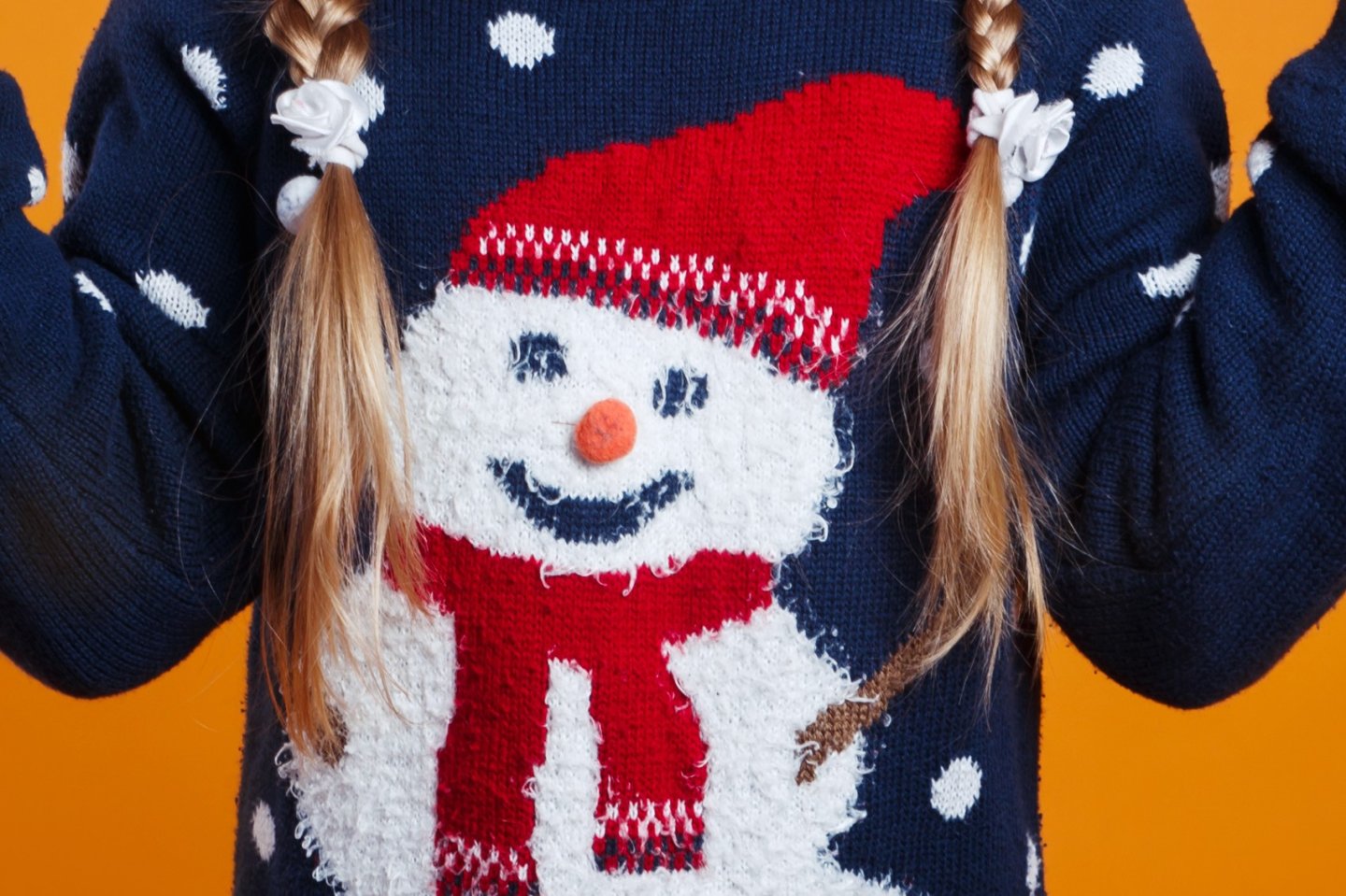 sweater with a snowman on it with girls braids