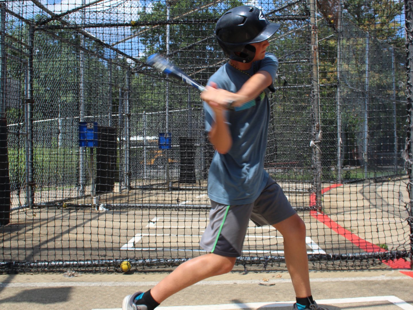 batter in the batting cages at Upton Hill