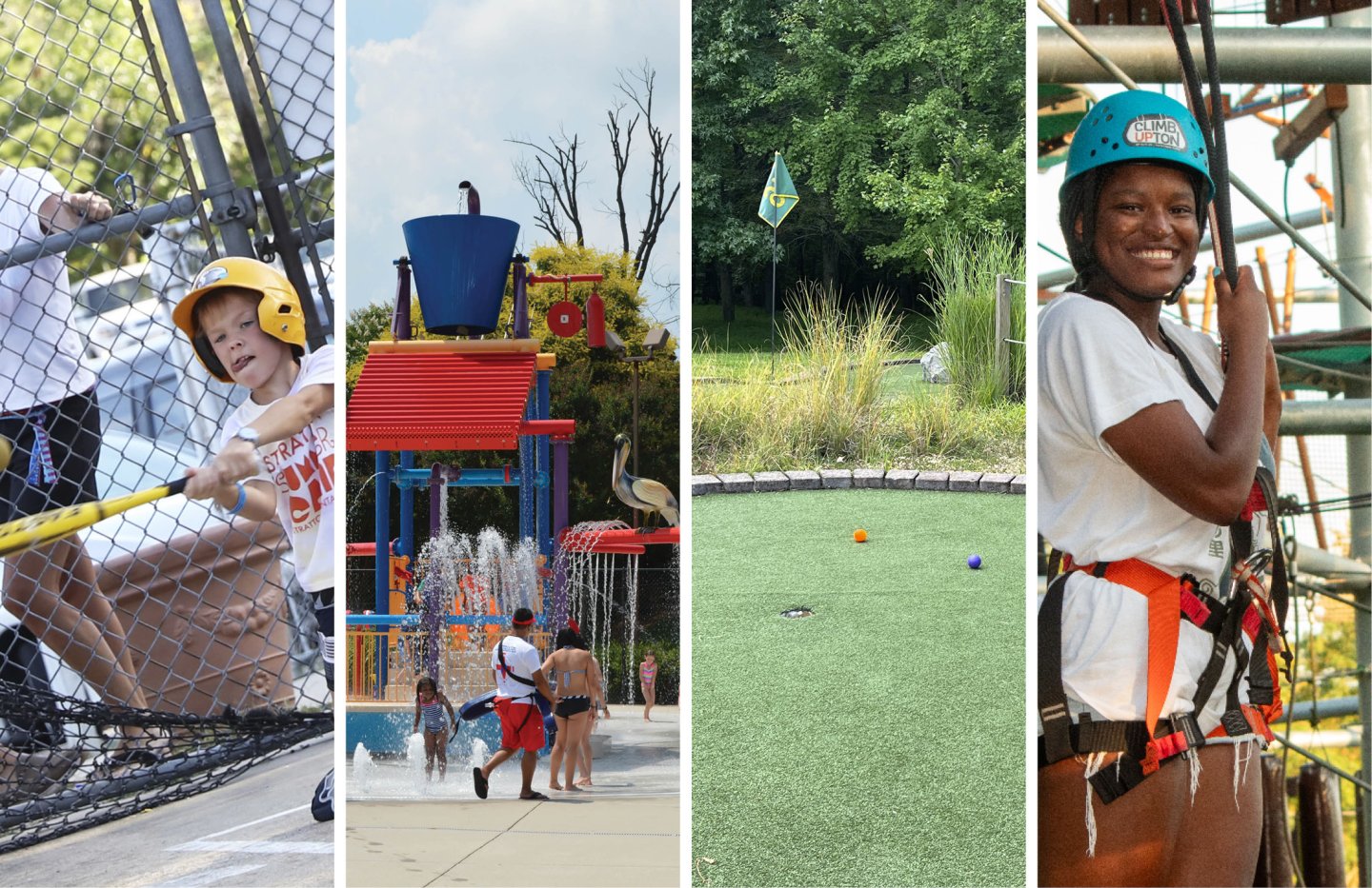 boy batting, Ocean Dunes, mini golf and Climb UPton