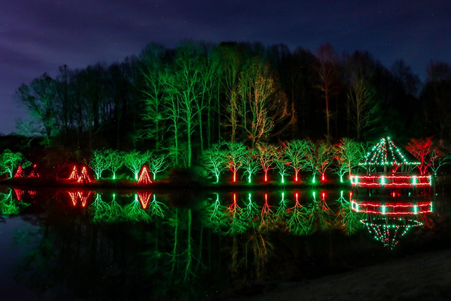 Lake Caroline Gazebo Lit Up at Night
