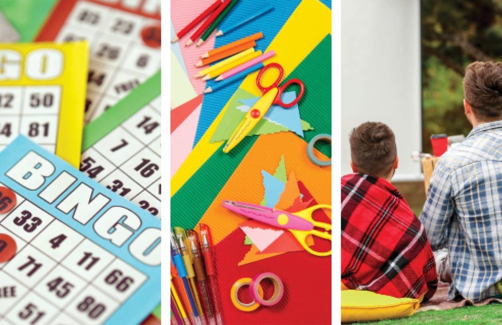 Image of bingo, crafts, and movies
