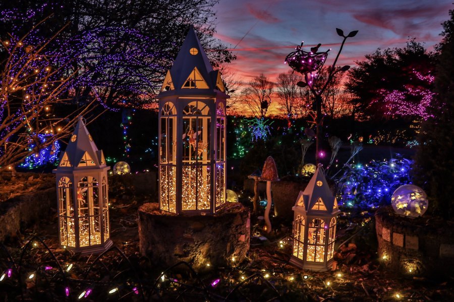 Enchanted garden fairy house light display
