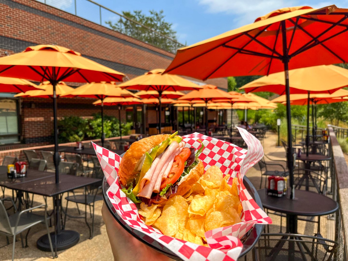 Turkey Club Sandwich on the Outdoor Patio of Brickmakers Cafe