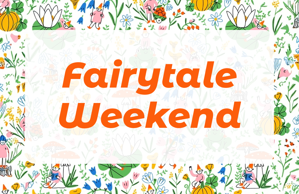 Fairytale-themed graphic with colorful illustrations.