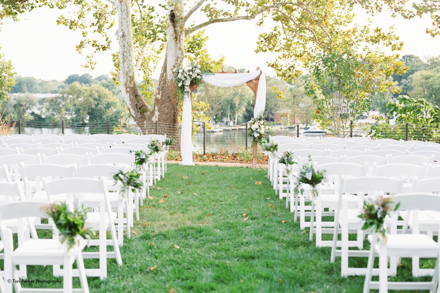 Ceremony setup on the terrace at The River View at Occoquan.