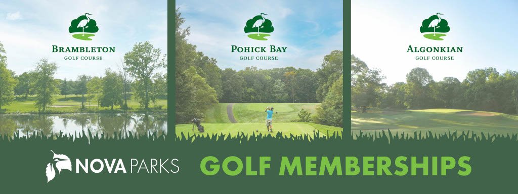 Golf course brochure with trees and green fields.