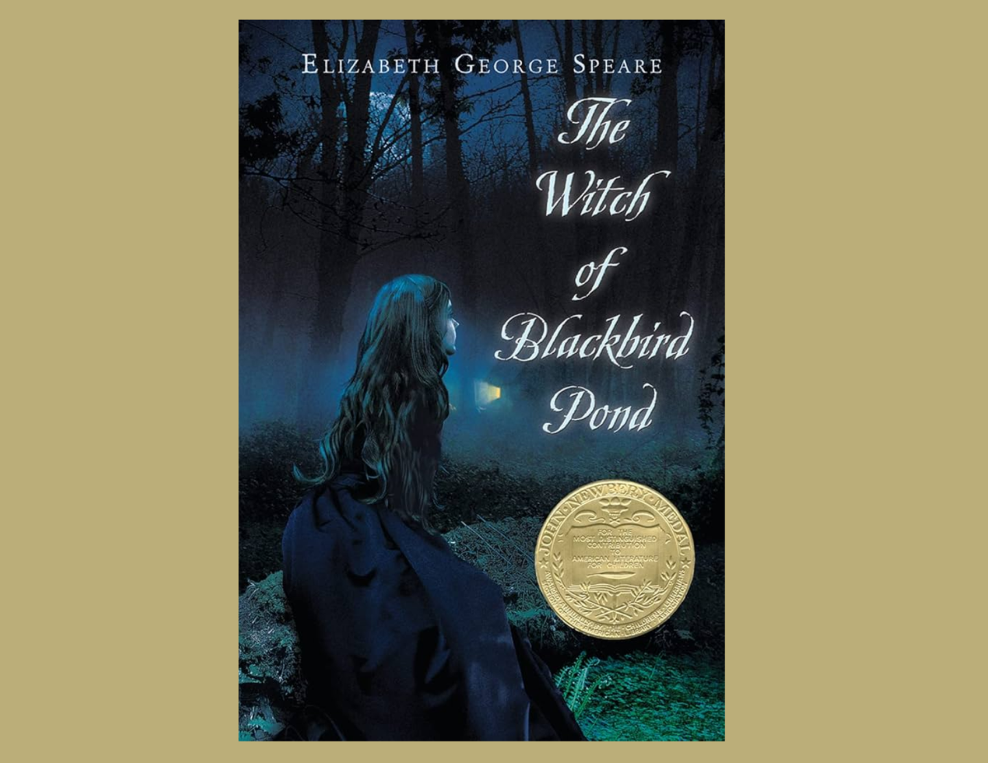 A woman in a dark forest with a glowing lantern.