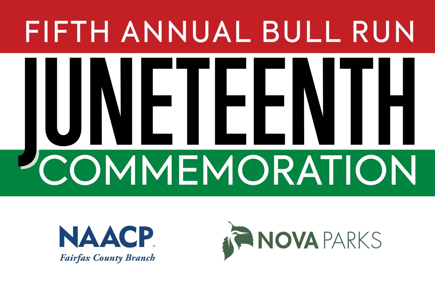 Fifth Annual Bull Run Juneteenth Commemoration banner with NAACP, Nova Parks logos.