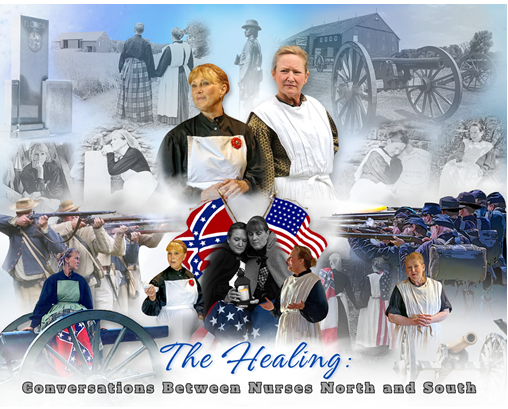 Collage of historical healing scenes with doctors, horses, ambulance, and “The Healing” title.