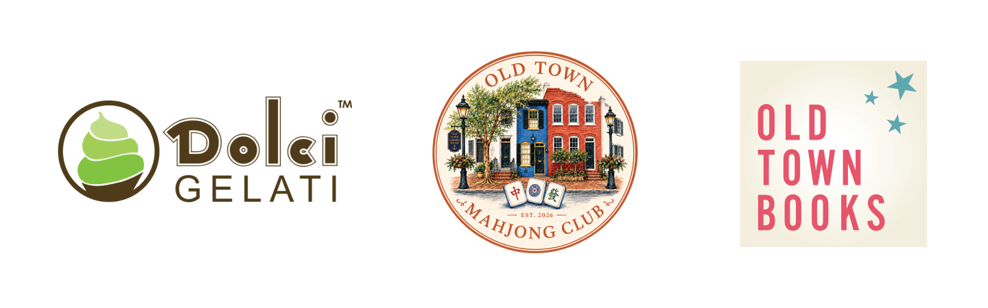 Three logos: Docli Gelati, Old Town Mahjong Club, and Old Town Books.