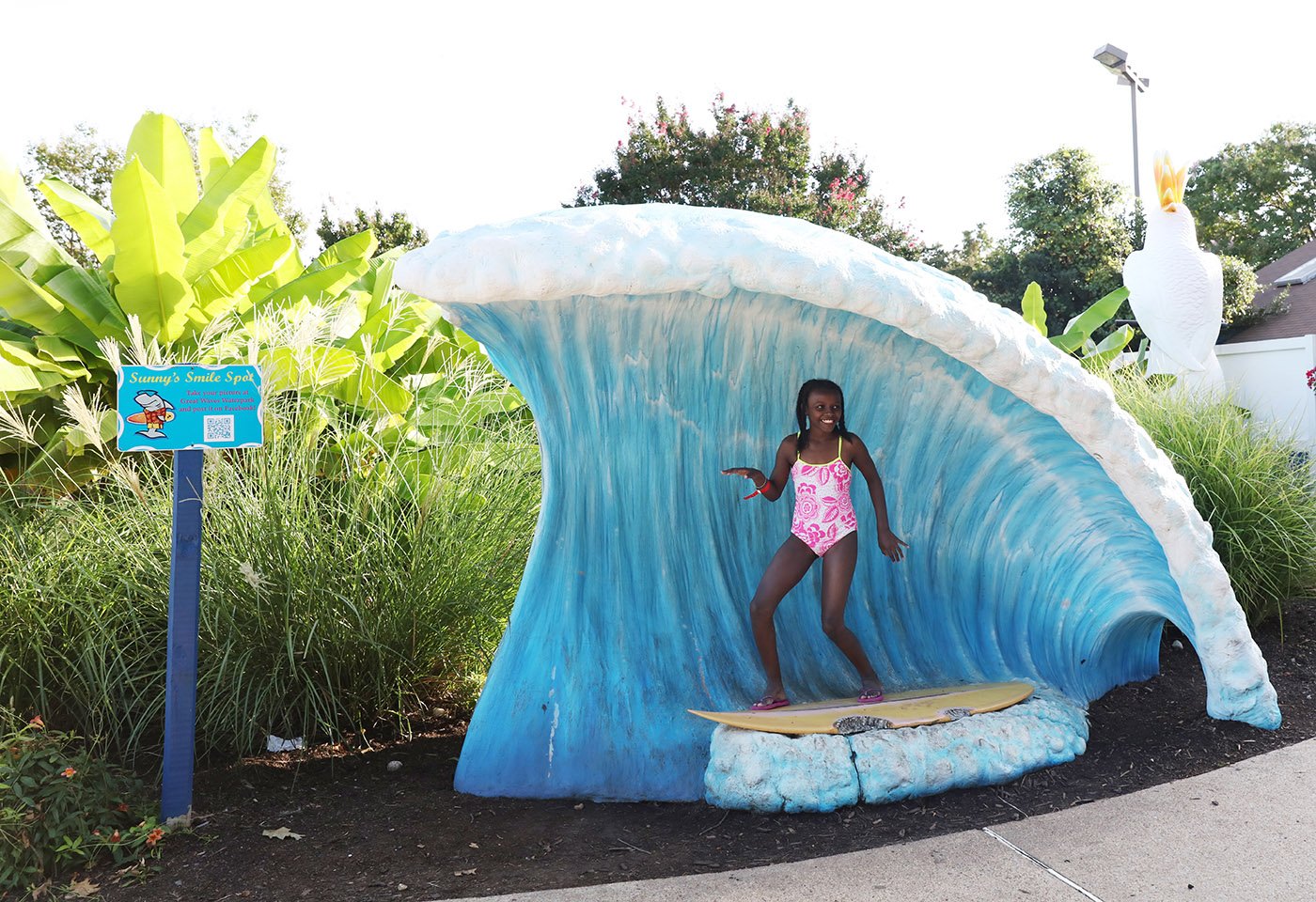 girl photo opp at great waves